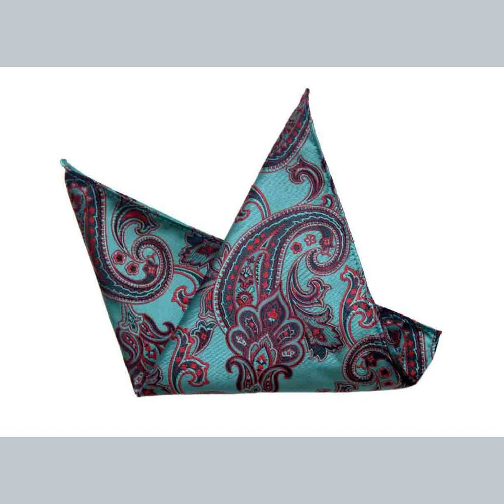 Eksel Pocket Square Silk Blend Green Red Black Paisley Men's